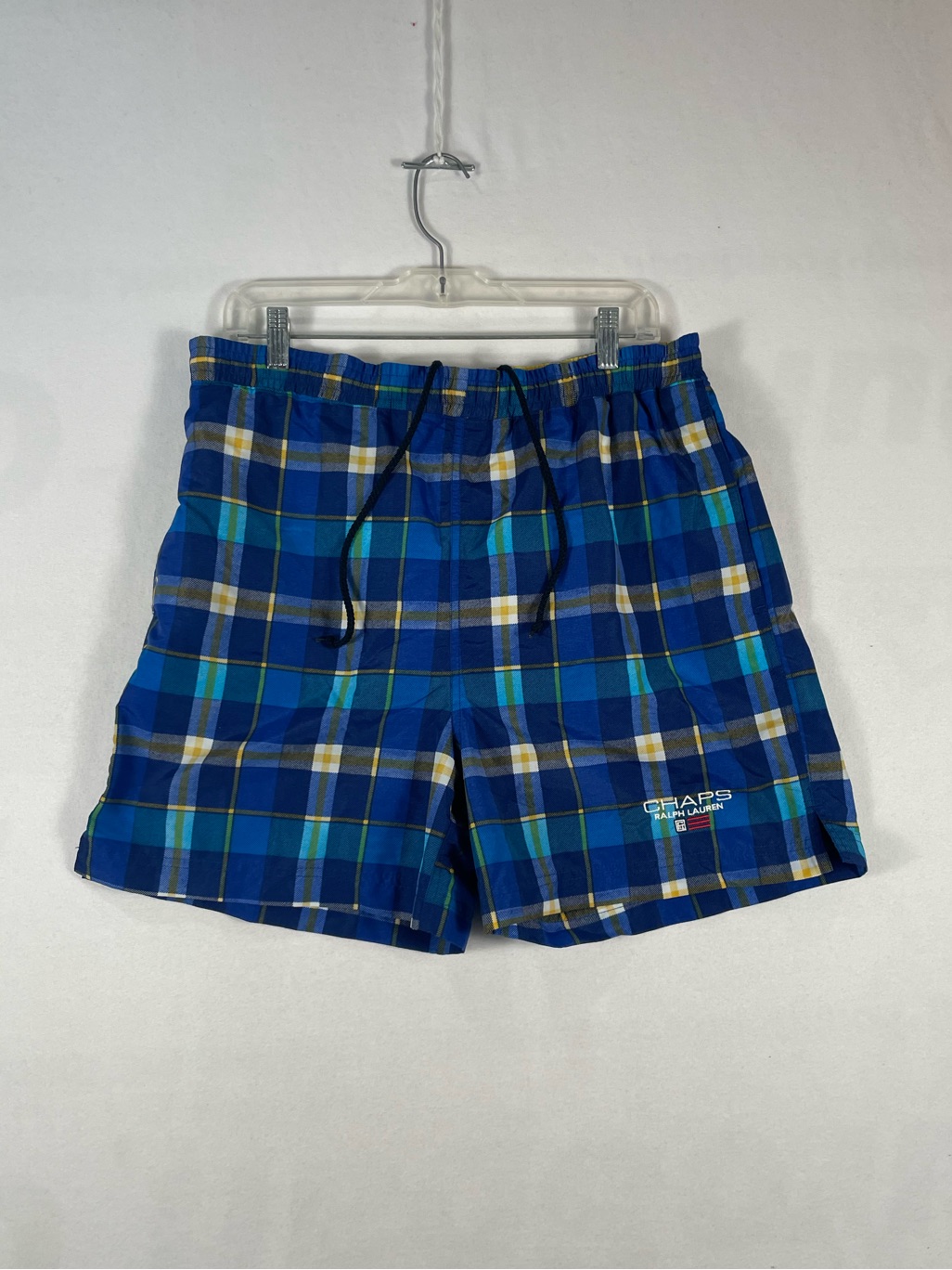 Vintage Chaps Ralph Lauren Blue Plaid Checkered Pattern Swim Trunks Sz M